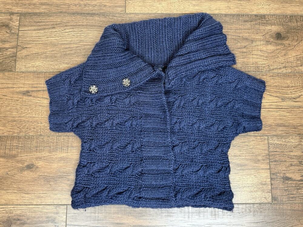 Vtg Y2K Gap Cardigan Sweater Short Sleeve Womens XS Blue Chunky Alpaca Wool